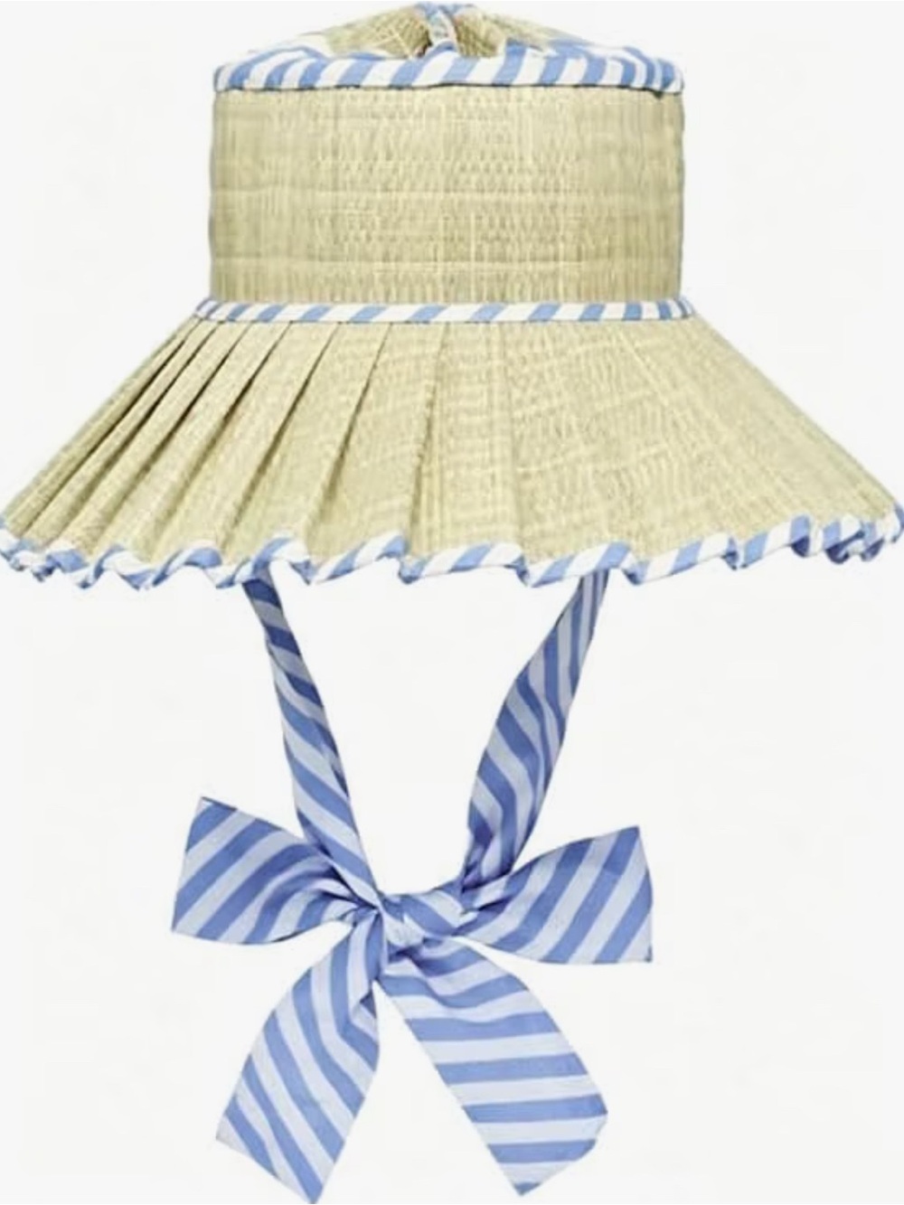 Striped Blue Ribbon Straw Sun Hat for Kids